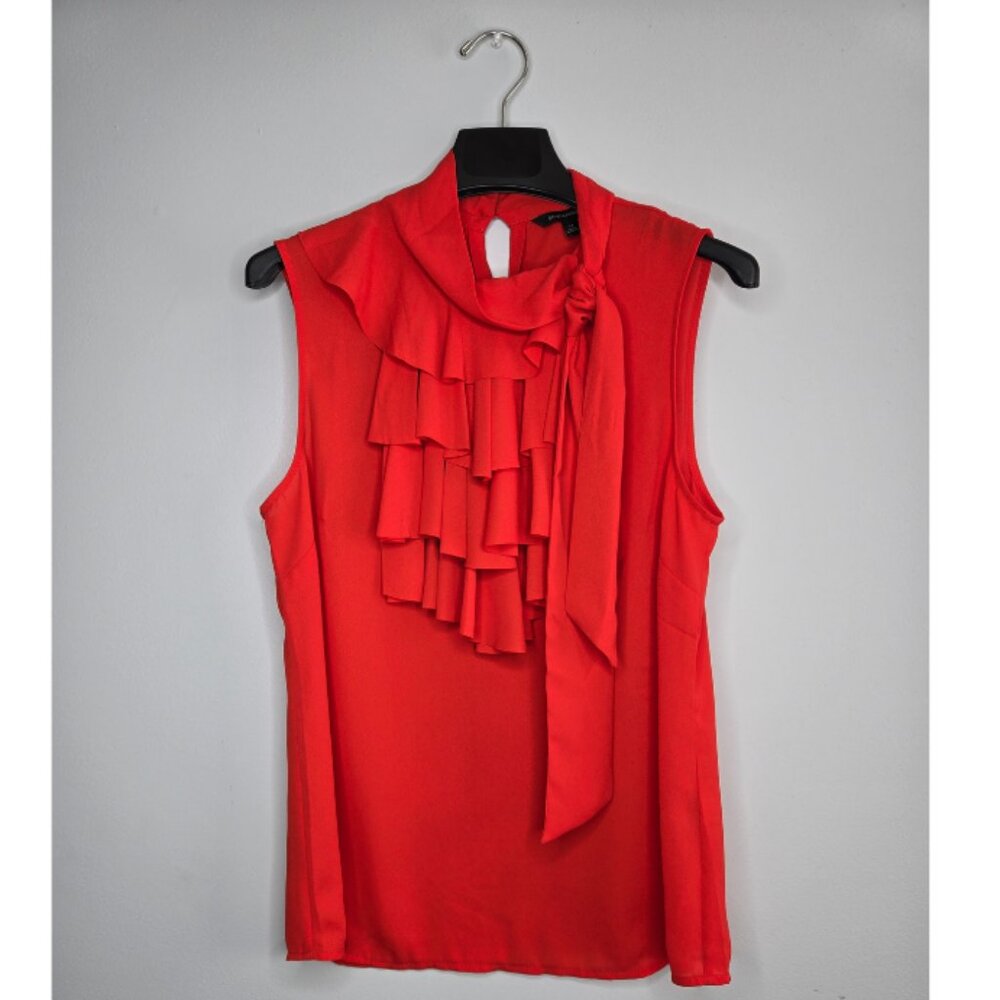 Banana Republic Red Ruffle Front Sleeveless Blouse M – Tie Neck, Classic Work To